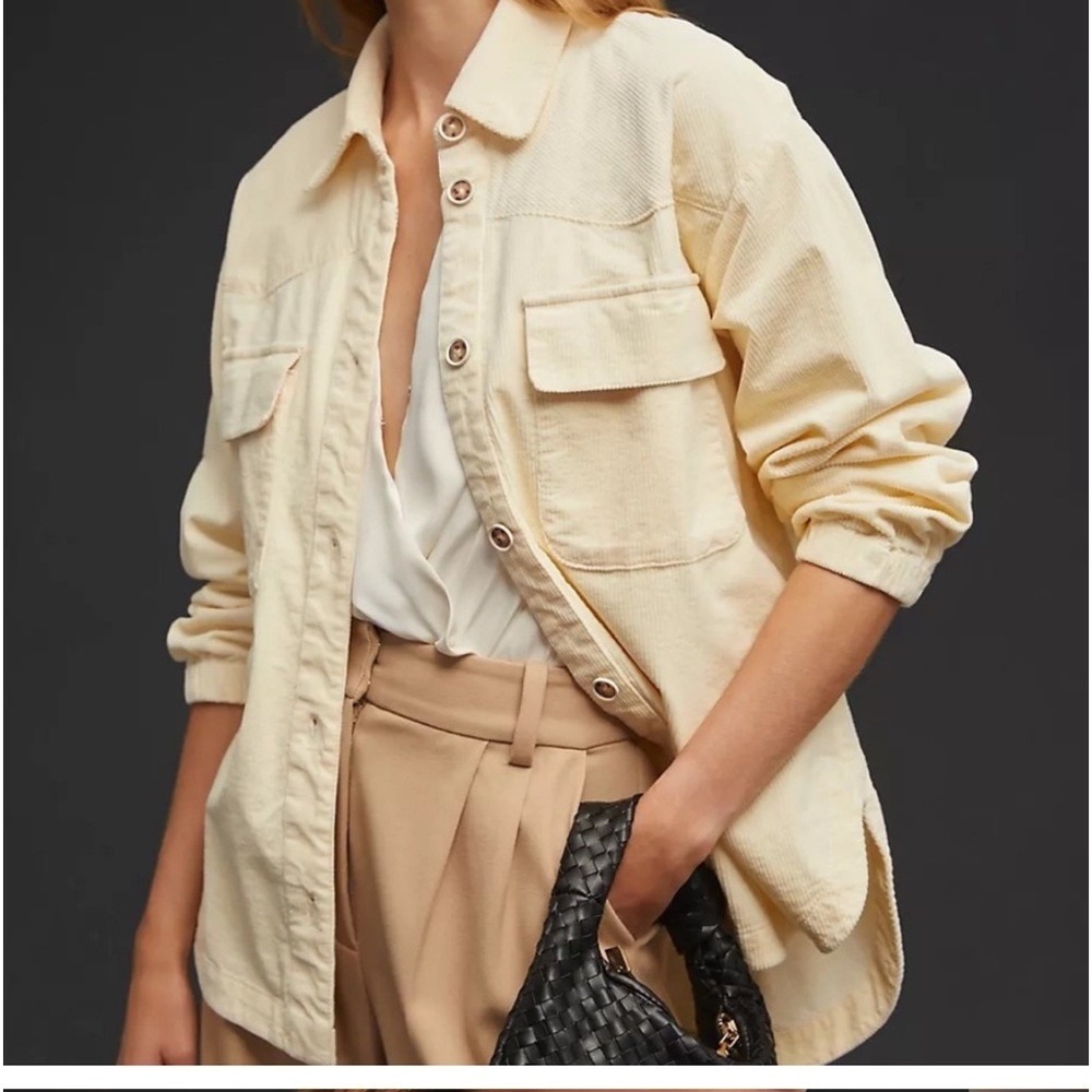 Maeve Anthropologie Ivory Corduroy Button Down Shirt Shacket Cream XXS